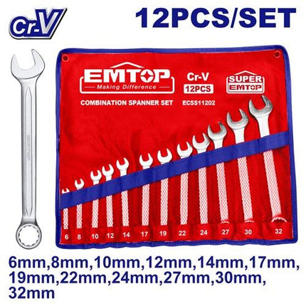 EMTOP 12 Pc Combination Spanner Set