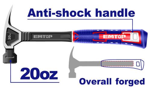 EMTOP 20oz Claw Hammer with Anti-shock handle