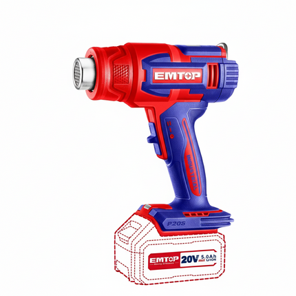 EMTOP Cordless Heat Gun with LCD Display (Body Only) Max 550°C, 100/200 L/min, Adjustable Temperature EHGN20031