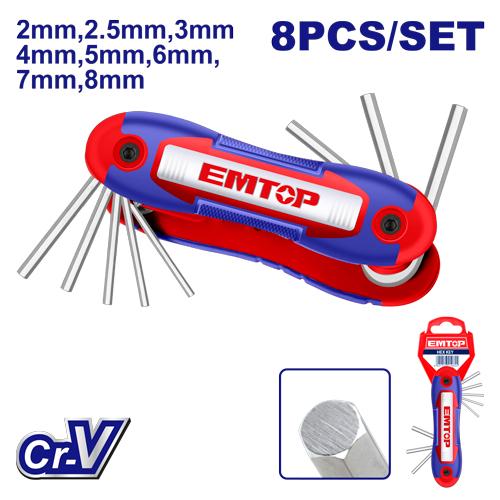 EMTOP 8pc Folding Hex Key Set