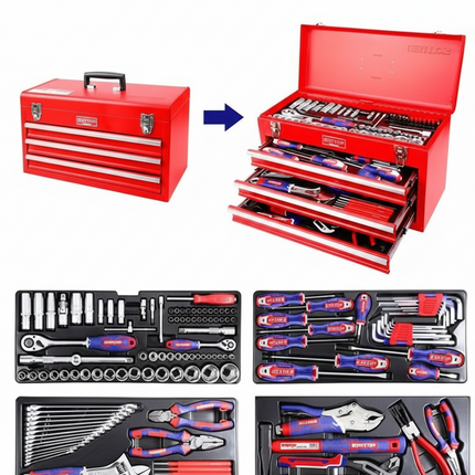 EMTOP 132 Pcs tool chest with 3 drawers