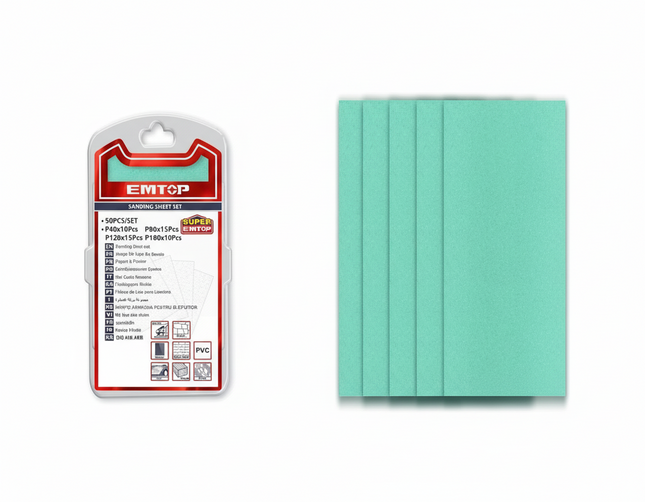 EMTOP 90x231mm Sanding Sheet 40/80/120/180G - 50 pc