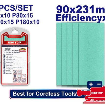 EMTOP 90x231mm Sanding Sheet 40/80/120/180G - 50 pc