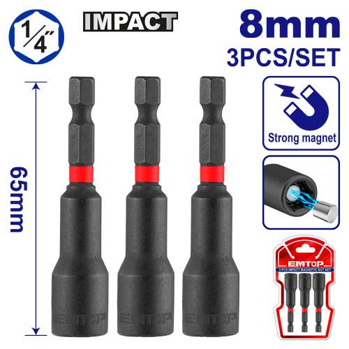 EMTOP 3 Pc Impact Magnetic Nut Set 8mm