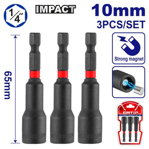 EMTOP 3 Pc Impact Magnetic Nut Set 10mm