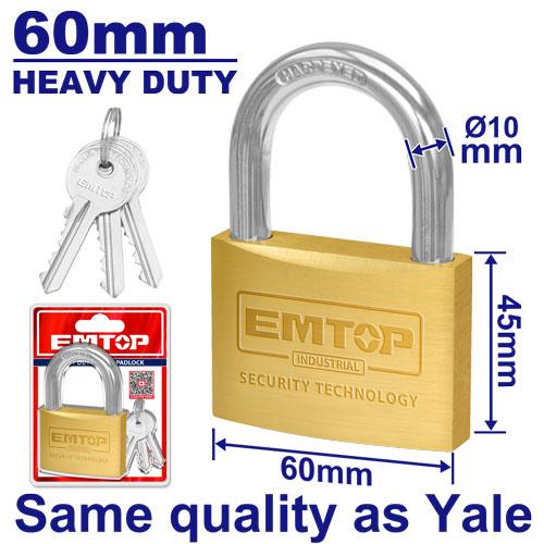 EMTOP 60mm HD Brass Padlock