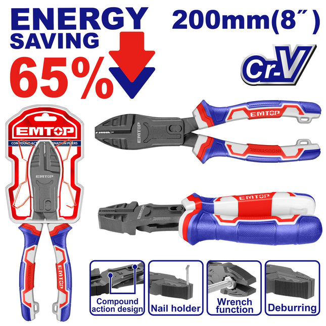 Compound action combination pliers