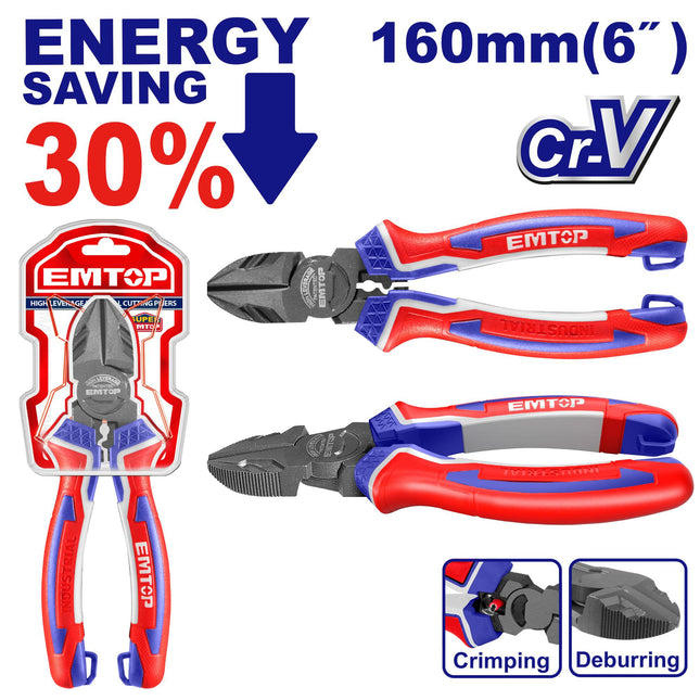 EMTOP 160mm High Leverage Diagonal Cutting Plier