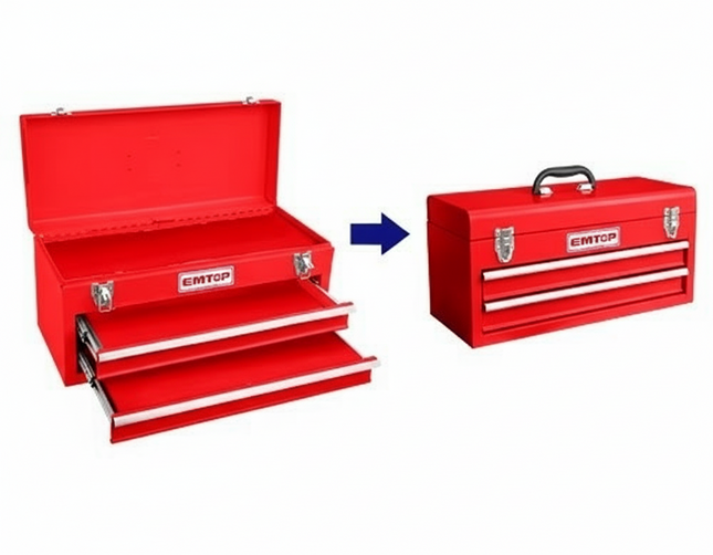 EMTOP Steel Tool Box With 2 pcs Drawers Overall Size: 520 * 218 * 243mm ETBX0202